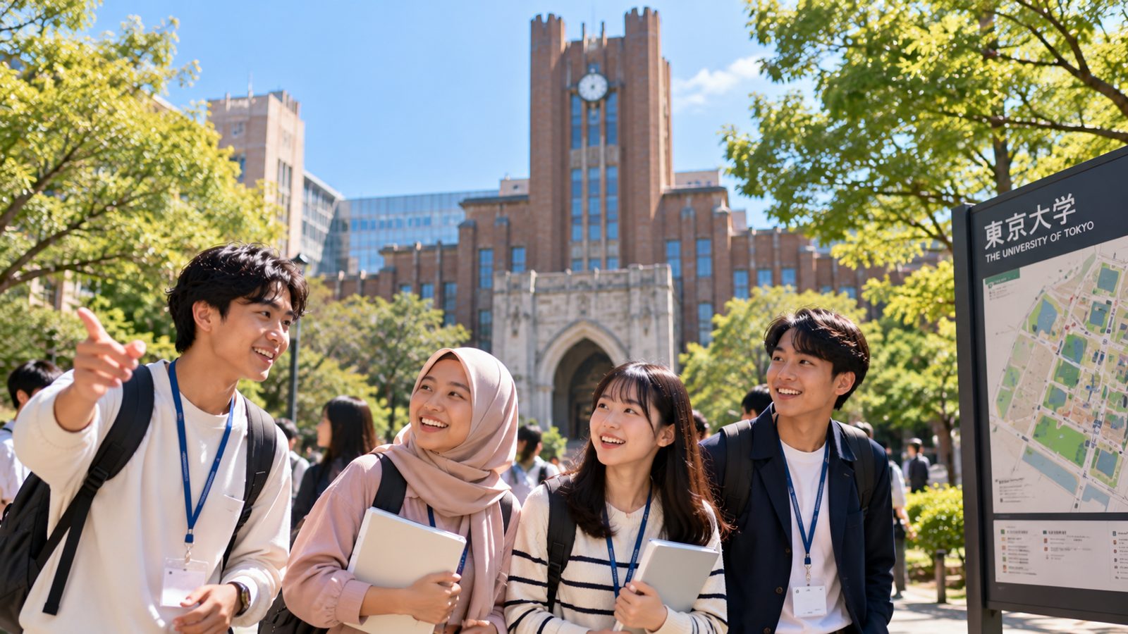 東京大学のキャンパスにいる生徒たち